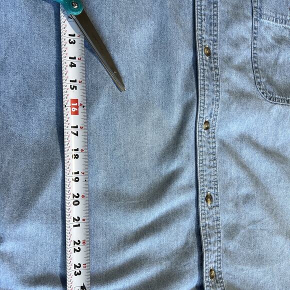 Eddie Bauer Shirt Mens XL Blue Denim Short Sleeve Button Down Dad Style Faded - Picture 10 of 10